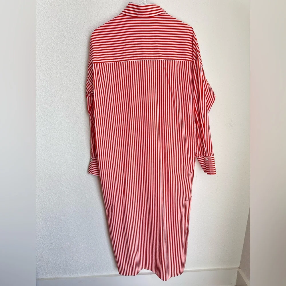 NWT KARLIE stripe poplin pocket maxi shirt‎ dress in red Small - Picture 14 of 16